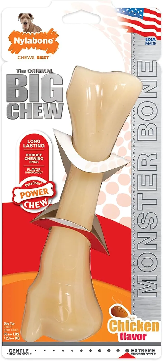 Nylabone Monster Bone Power Chew Toy for Dogs, Dog Toys for Aggressive Chewers, Chicken Flavor, XX-Large - 50   lbs, 1 Count