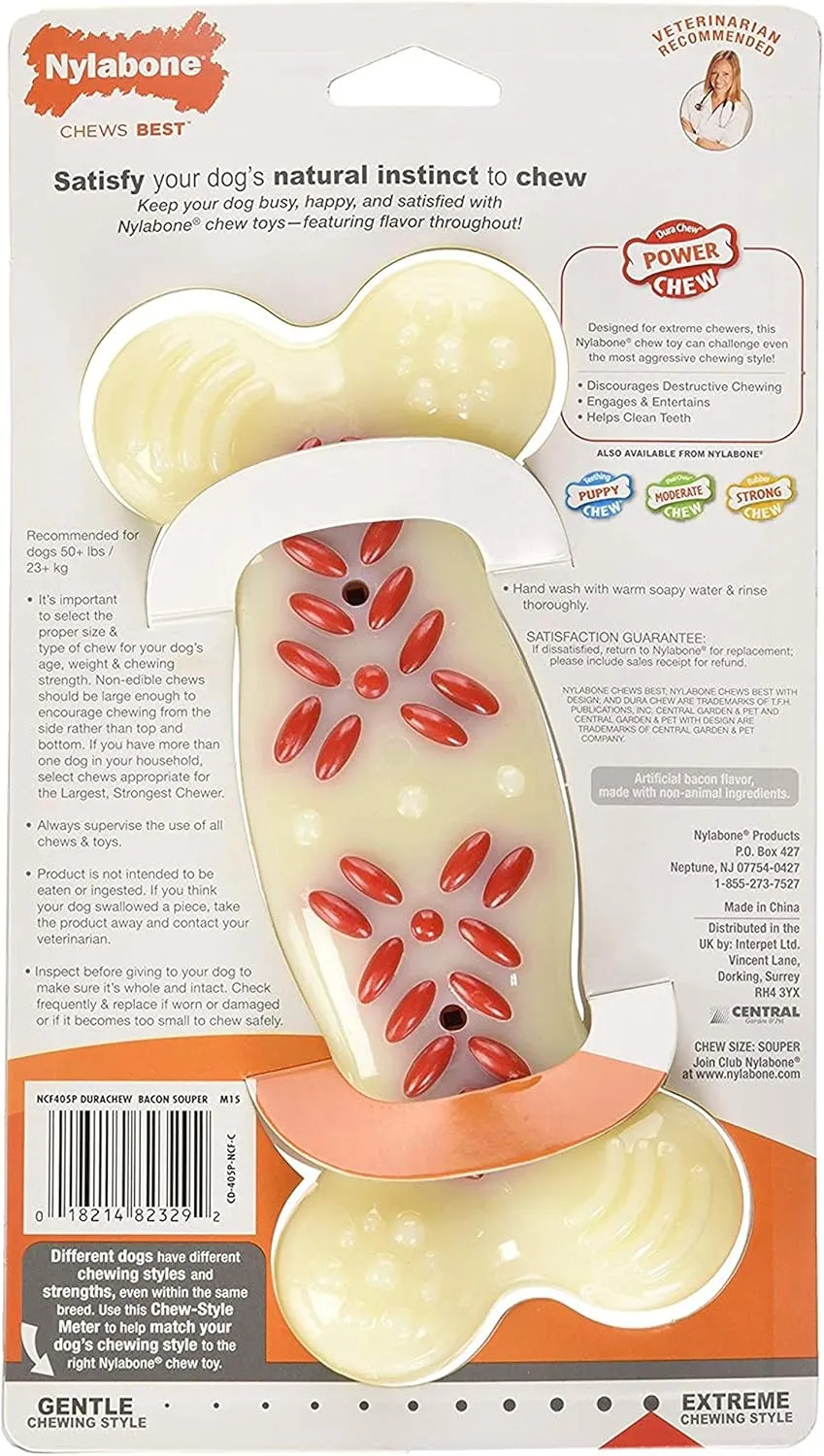 Nylabone Power Chew Action Ridges Chew Toyfor Dogs, Dog Toys for Aggressive Chewers, Bacon Flavor, X-Large - 50  lbs. (1 Count)