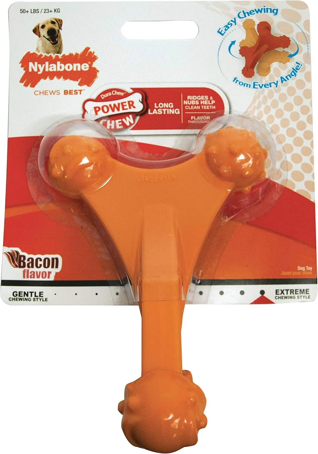 Nylabone Power Chew Axis Bone Chew Toy for Dogs, Dog Toys for Aggressive Chewers, Bacon Flavor, X-Large/Souper - 50  lbs. (1 Count)
