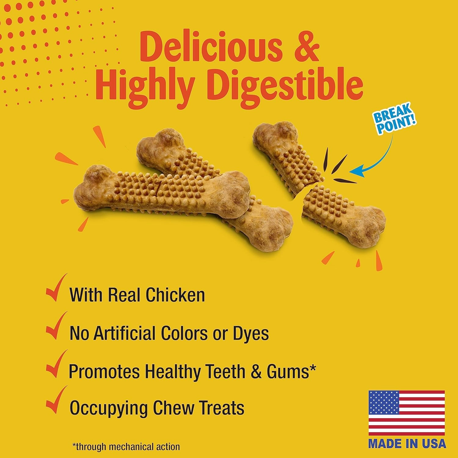 Nylabone Nubz Natural Edible Dog Chew Treats for Small Dogs, Long Lasting Dog Bones Made in USA, Chicken Flavor Dental Chews, for Dogs Up to 25 lbs. (36 Count)