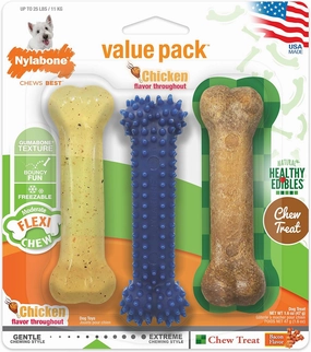 Nylabone Original Bone Flexi Chew toy for Dogs, Dog Toys for Moderate Chewers, Chicken & Bacon Flavor, Small - Up to 25 Ibs, 3 Pack