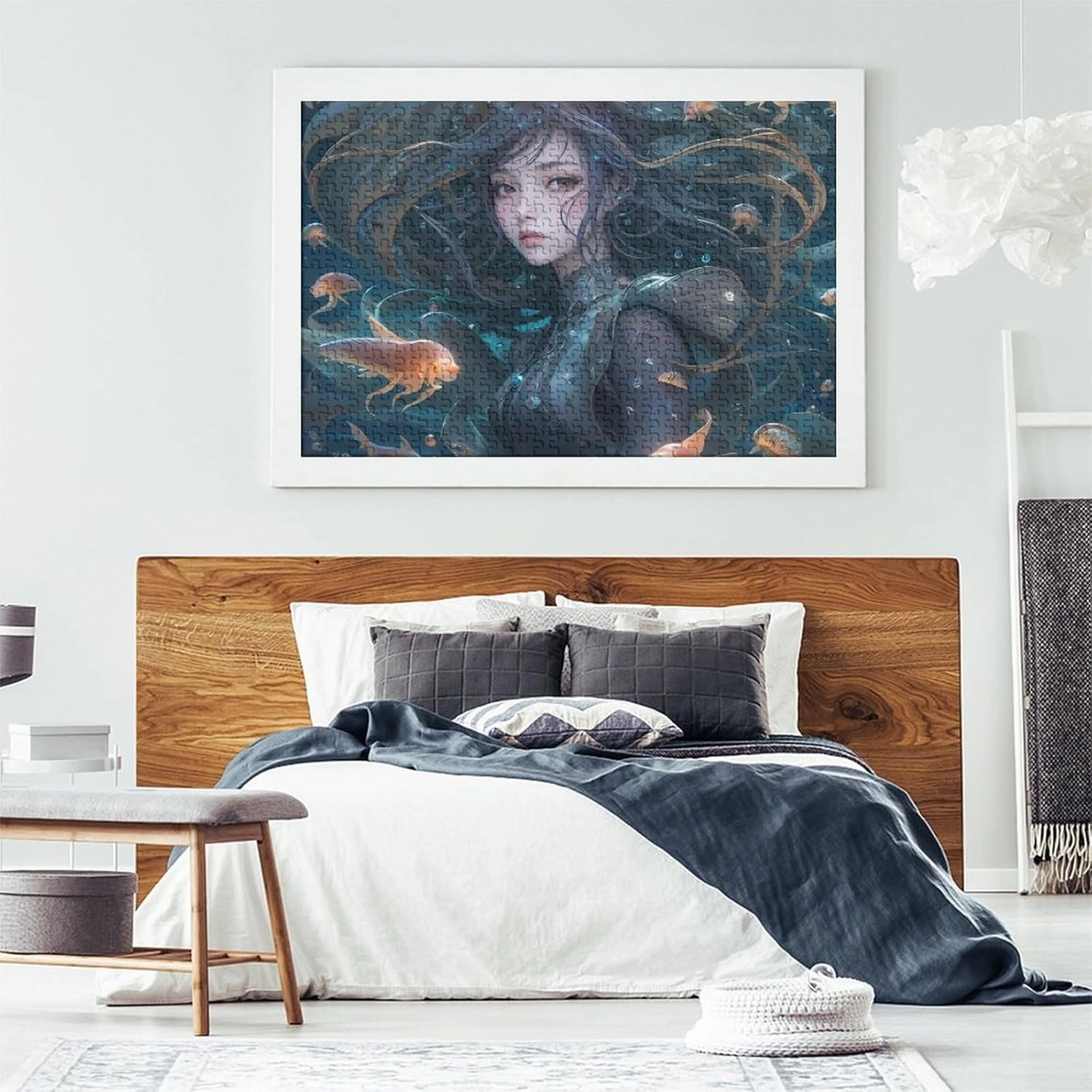 Ocean Girl 1000 Pieces Fish and Girls Adults Fun Jigsaw Puzzles Toy Intellectual Game Home Decoration Education Game Stress Relief Toy Premium & Durable 1000pcs (75x50cm)