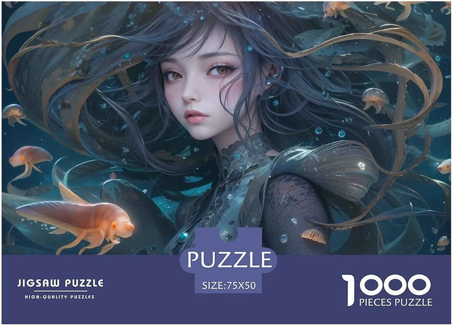 Ocean Girl 1000 Pieces Fish and Girls Adults Fun Jigsaw Puzzles Toy Intellectual Game Home Decoration Education Game Stress Relief Toy Premium & Durable 1000pcs (75x50cm)