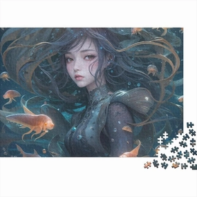 Ocean Girl 1000 Pieces Fish and Girls Adults Fun Jigsaw Puzzles Toy Intellectual Game Home Decoration Education Game Stress Relief Toy Premium & Durable 1000pcs (75x50cm)