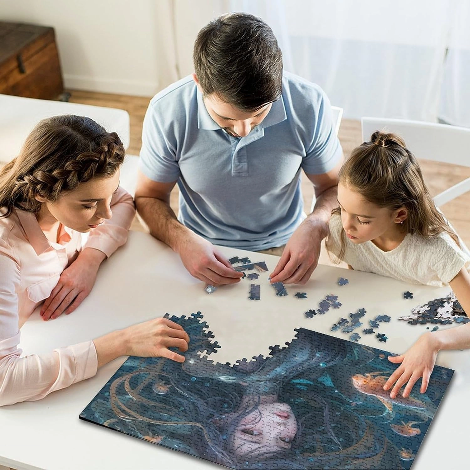 Ocean Girl 1000 Pieces Fish and Girls Adults Fun Jigsaw Puzzles Toy Intellectual Game Home Decoration Education Game Stress Relief Toy Premium & Durable 1000pcs (75x50cm)