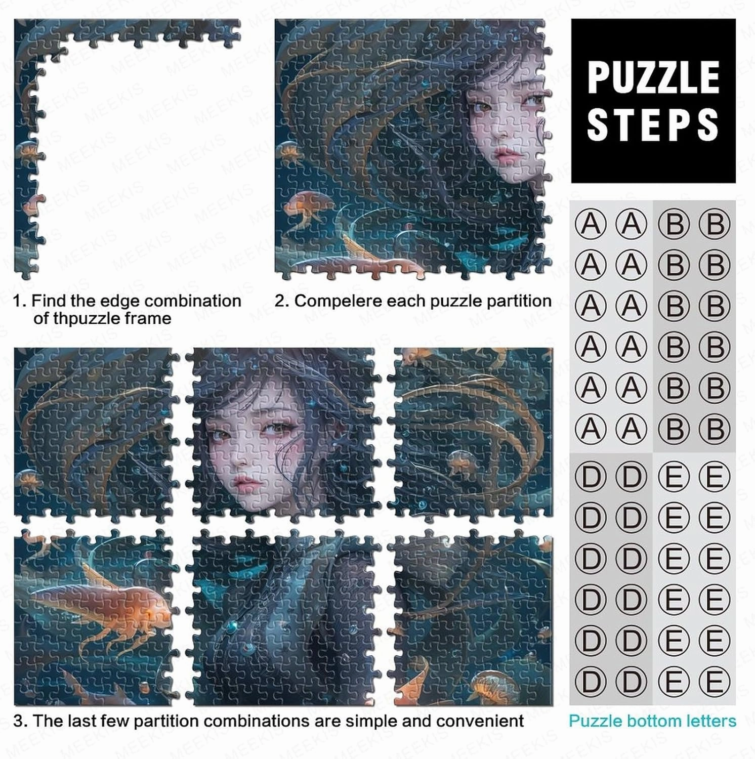 Ocean Girl 1000 Pieces Fish and Girls Adults Fun Jigsaw Puzzles Toy Intellectual Game Home Decoration Education Game Stress Relief Toy Premium & Durable 1000pcs (75x50cm)