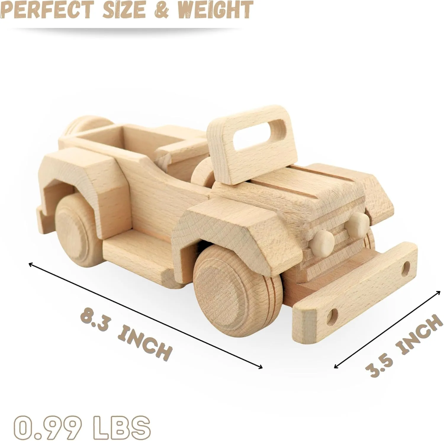 Off-Road Safari Car - Solid Wood - Handmade in EU - DIY Paint Toy - Wooden Trucks