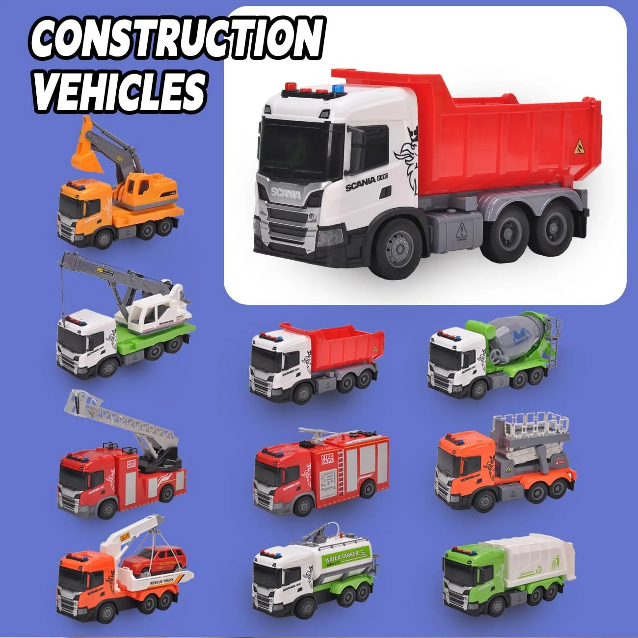 Official Licensed Scania Dump Truck Toy, Kids, Friction Powered Dump Box Toy Dump Truck with Light and Sounds, Boys & Girls Gifts