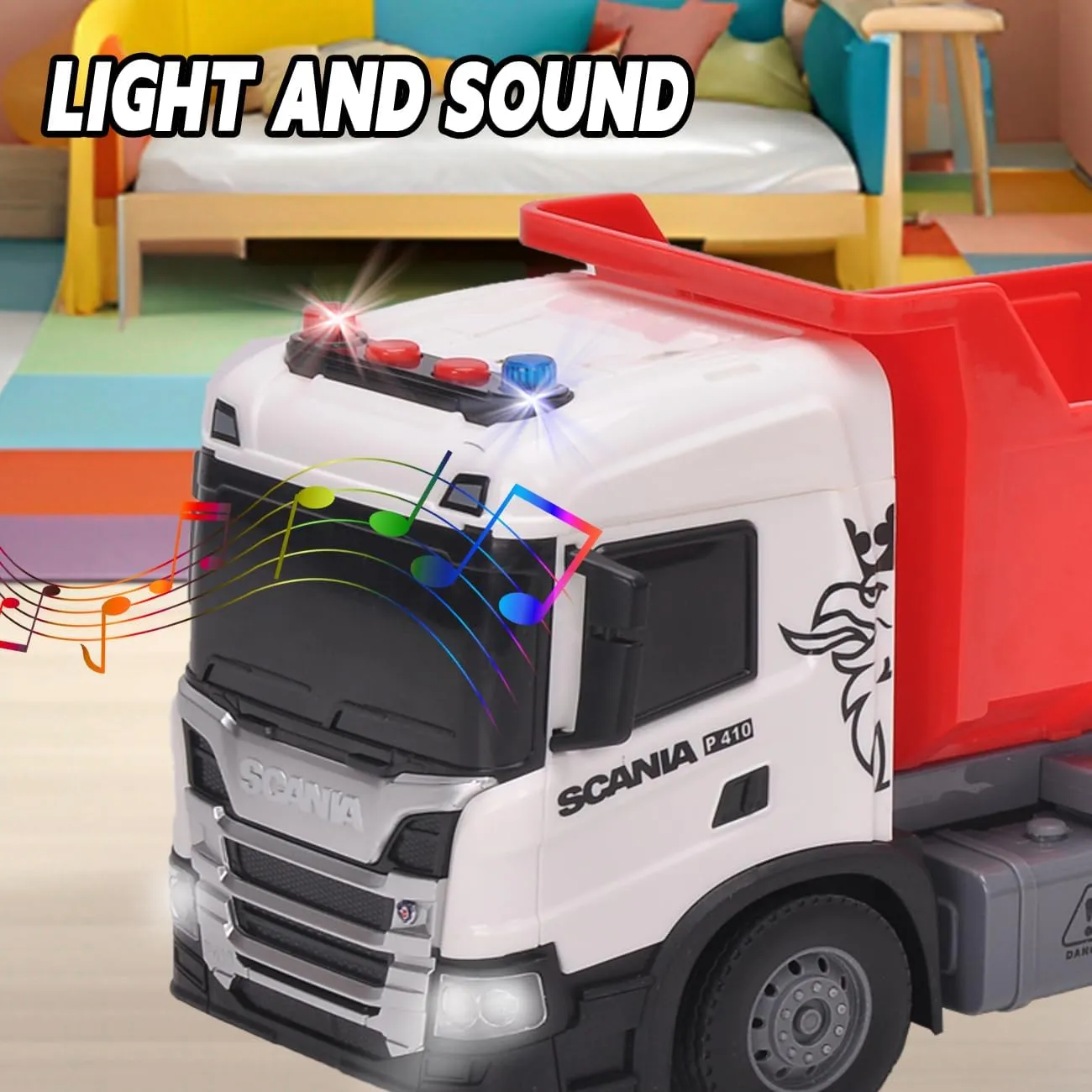 Official Licensed Scania Dump Truck Toy, Kids, Friction Powered Dump Box Toy Dump Truck with Light and Sounds, Boys & Girls Gifts