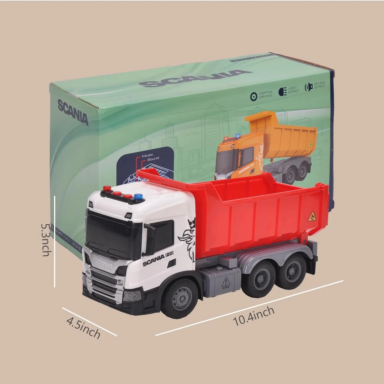 Official Licensed Scania Dump Truck Toy, Kids, Friction Powered Dump Box Toy Dump Truck with Light and Sounds, Boys & Girls Gifts