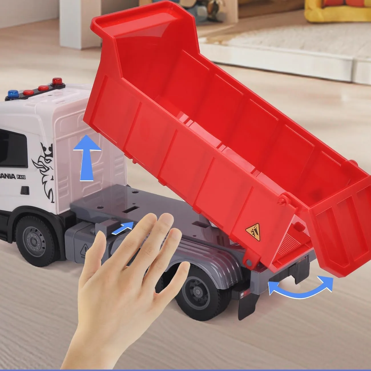 Official Licensed Scania Dump Truck Toy, Kids, Friction Powered Dump Box Toy Dump Truck with Light and Sounds, Boys & Girls Gifts