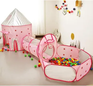 ONMIER Toddler Girls Play Tent with Tunnel and Ball Pit, Basketball Hoop, 3-in-1 Pop Up Playhouse for Kids, Indoor Outdoor Play House