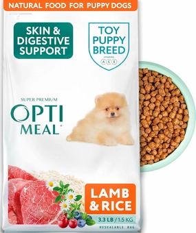 Optimeal Puppy Toy Breed Dog Food - Premium Dry Recipe for Small and Toy Breed Puppies - Skin and Digestive Support (3.3 lb, Lamb & Rice)