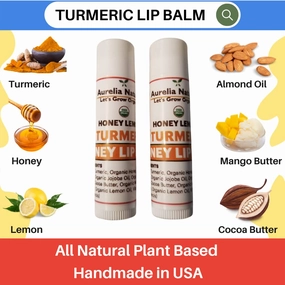 Organic Turmeric Lip Balm- Qty 4 | Honey Lemon | Handmade in USA | Small Batch Size