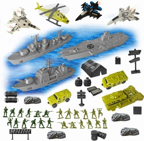 OTONOPI Aircraft Carrier Toy Model Warplanes Warships Military Vehicles Battleship Helicopter Fighter Planes Trucks Tank Army Men Action Figure Playset for Kids Pack of 54pcs