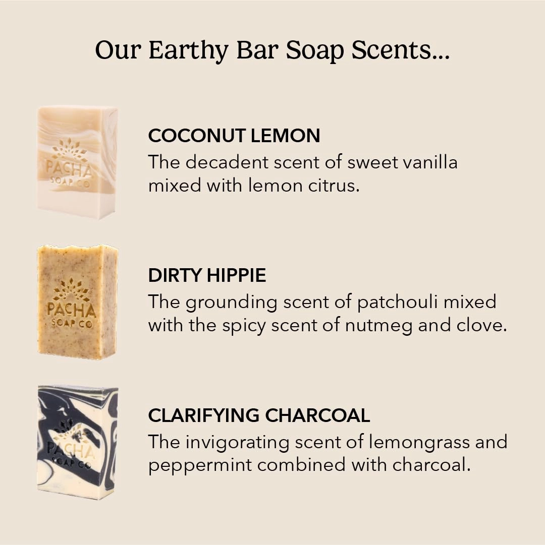 Pacha Earthy Clean Bar Soap 3 Pack | Premium, Handcrafted, Hydrating | Natural Face Wash, Hand Cleanser, Body Wash | Soothing Essential Oils, 4 oz