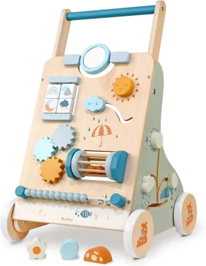PairPear Wooden Baby Walker, Baby Push Walker, Montessori Walker Toy with Activity Center for Girls Boys, Adjustable Speed Baby Walker for Kids Development