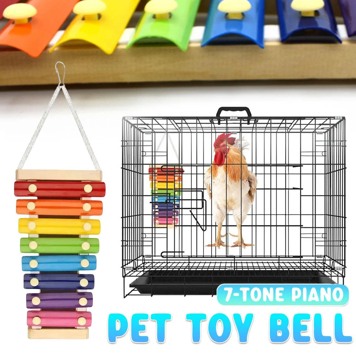 Parrot Entertainment Center with Chicken Rattle Piano Bird Play Toys 7 Tones