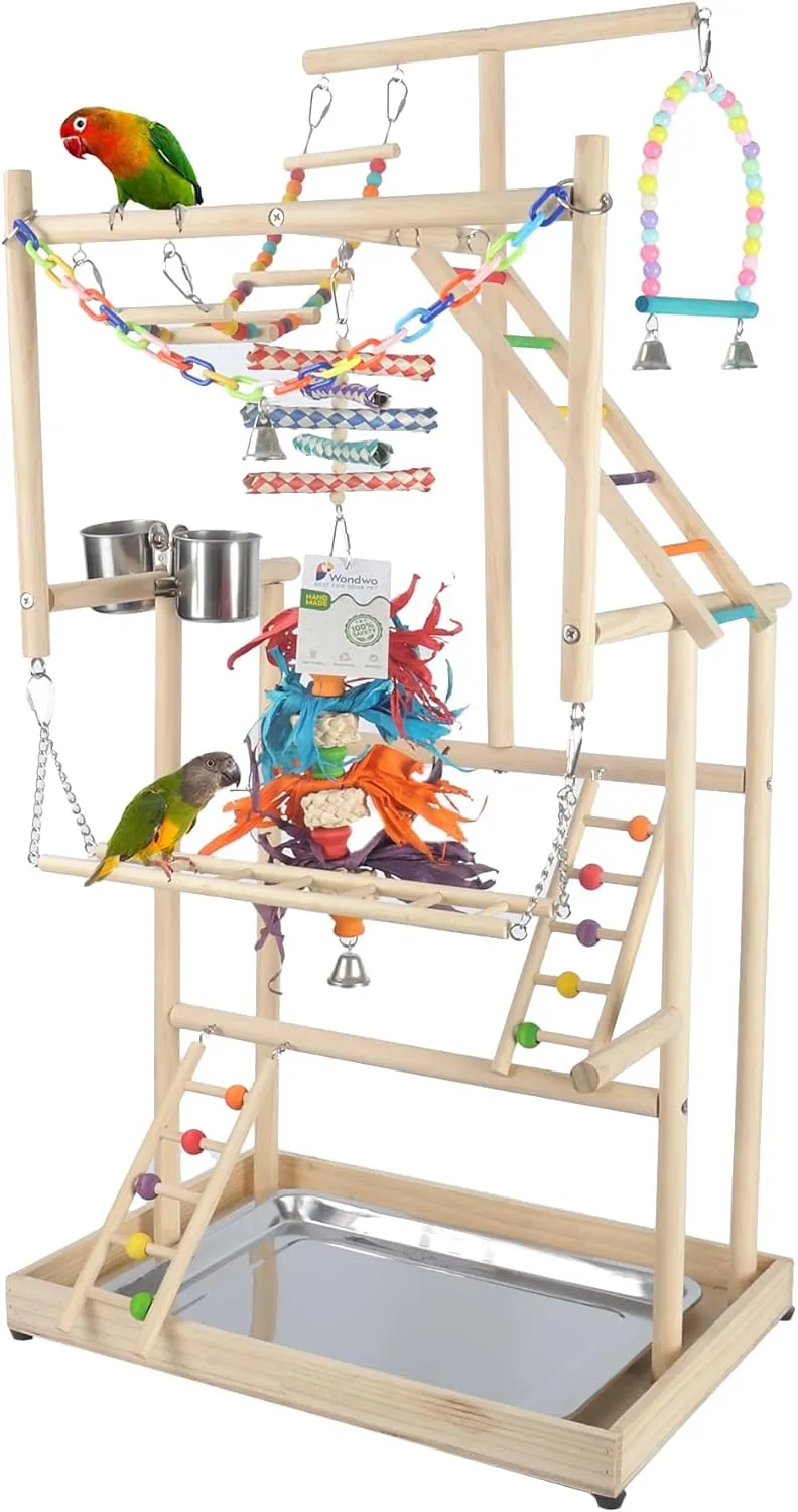 Parrot Playground Large 4 Layers - Small Bird Playground Parakeet Bird Play Stand Bird Gym Parrot playpen Play Parrot Playstand Parrot Tree for Cockatiel Lovebirds Conure Cockatoos Finch Budgies