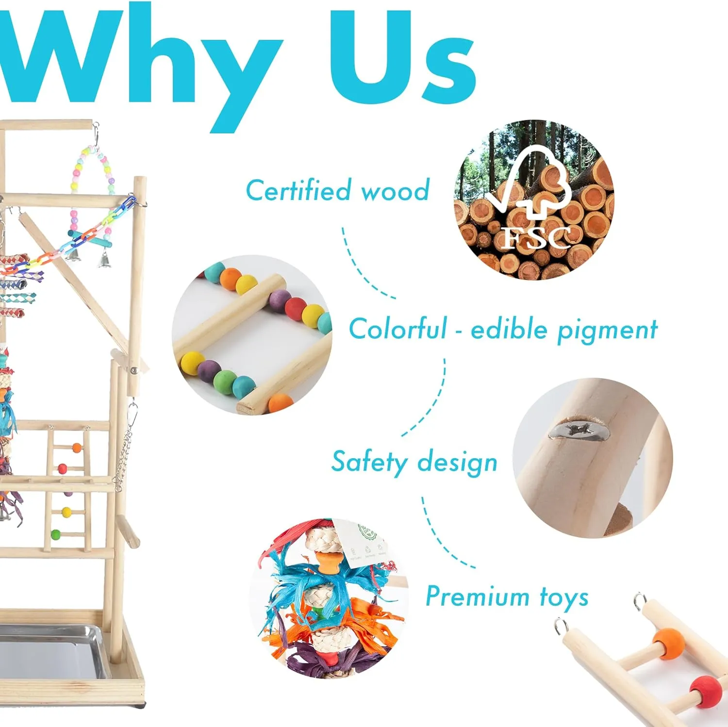 Parrot Playground Large 4 Layers - Small Bird Playground Parakeet Bird Play Stand Bird Gym Parrot playpen Play Parrot Playstand Parrot Tree for Cockatiel Lovebirds Conure Cockatoos Finch Budgies
