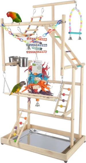 Parrot Playground Large 4 Layers - Small Bird Playground Parakeet Bird Play Stand Bird Gym Parrot playpen Play Parrot Playstand Parrot Tree for Cockatiel Lovebirds Conure Cockatoos Finch Budgies