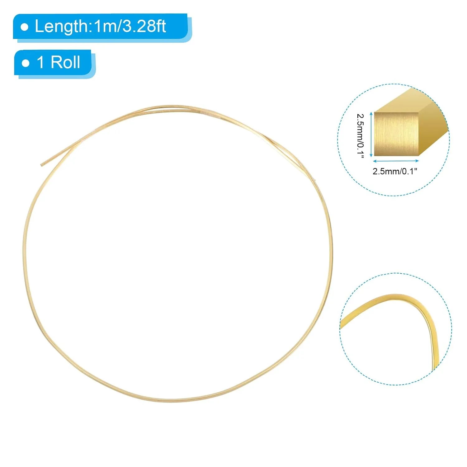 PATIKIL Half Hard Brass Wire, 10Gauge/2.5mm 1m/3.28ft Pure Square Craft Wire for Jewelry Making Beading Garden Plants