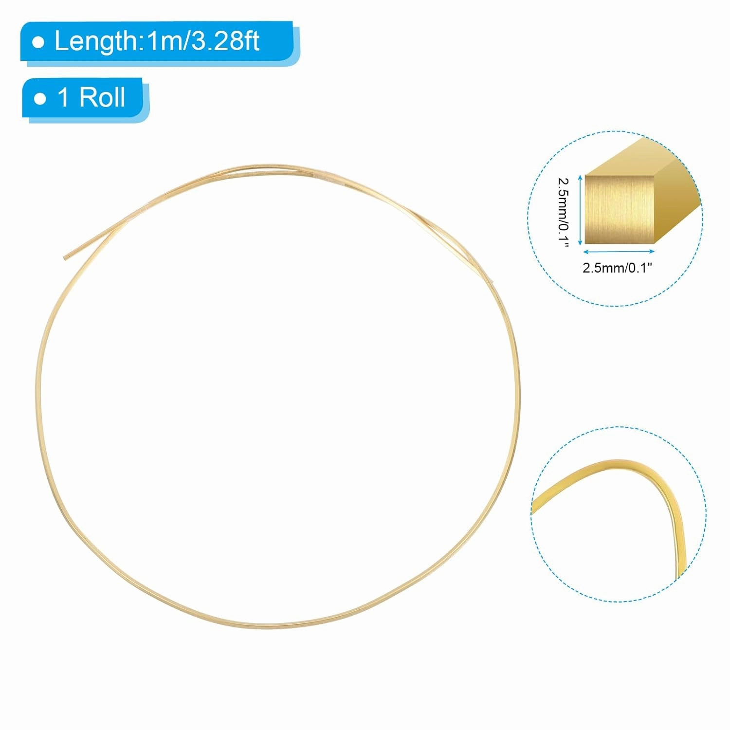 PATIKIL Half Hard Brass Wire, 10Gauge/2.5mm 1m/3.28ft Pure Square Craft Wire for Jewelry Making Beading Garden Plants