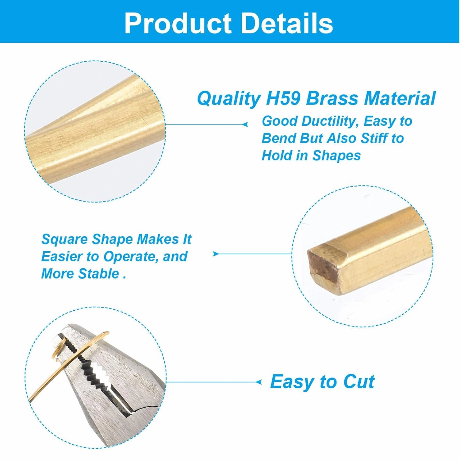 PATIKIL Half Hard Brass Wire, 10Gauge/2.5mm 1m/3.28ft Pure Square Craft Wire for Jewelry Making Beading Garden Plants