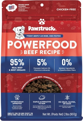 Pawstruck Air Dried Dog Food with Real Beef, Grain-Free, Made in USA, Non-GMO & Vet Recommended, High Protein Limited Ingredient Full-Feed for All Breeds & Ages, 2lb Bag