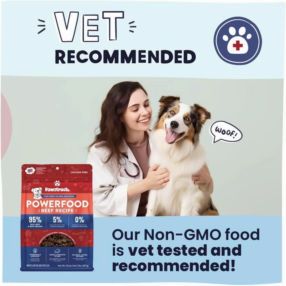Pawstruck Air Dried Dog Food with Real Beef, Grain-Free, Made in USA, Non-GMO & Vet Recommended, High Protein Limited Ingredient Full-Feed for All Breeds & Ages, 2lb Bag