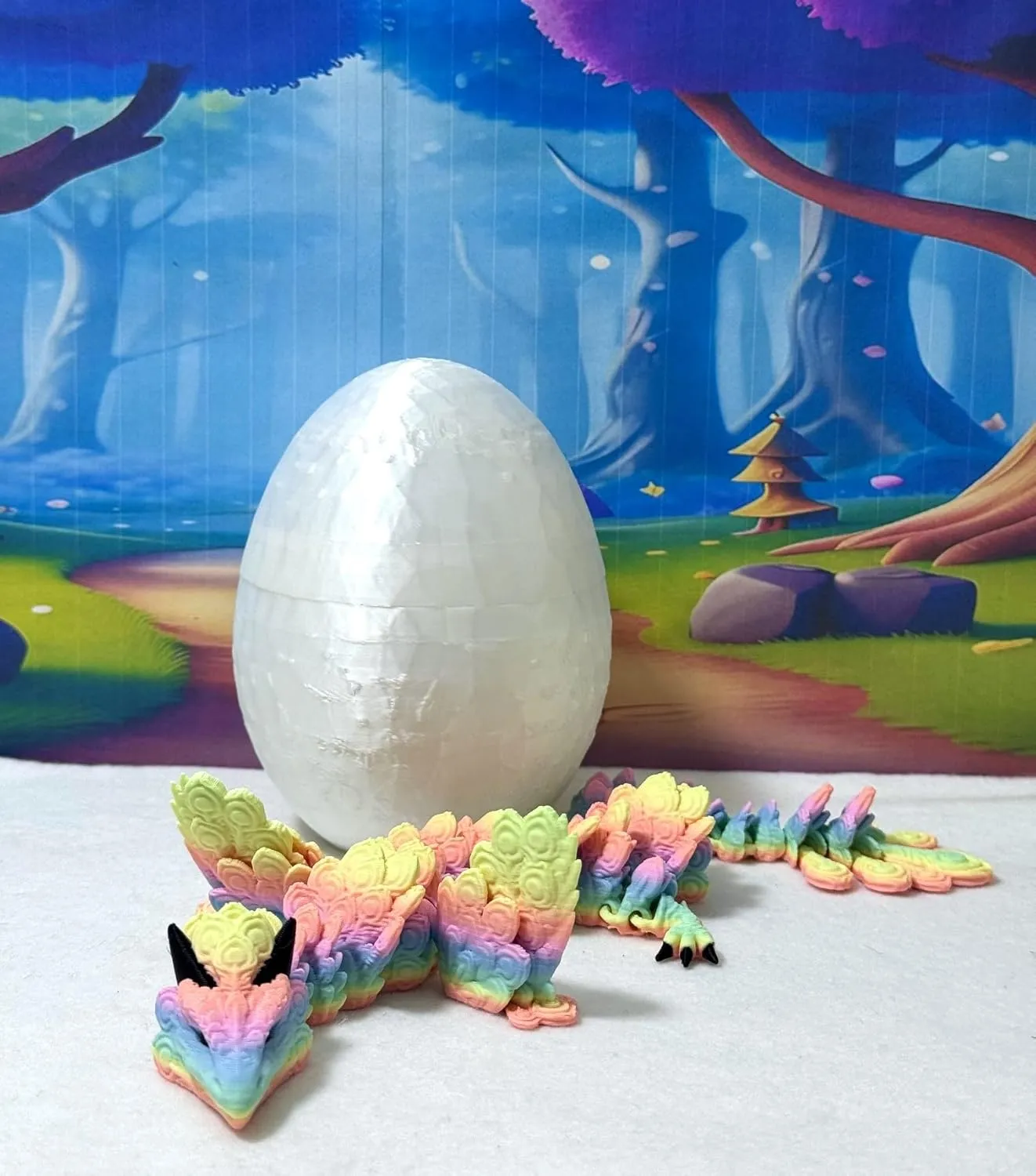 Peacock Dragon and Egg, Feathered Peacock Dragon, 3D Printed Dragon, Articulated Dragon, Fidget Dragon, 3D Printed Toys, Desktop Pet Fidget ADHD Autism Toy D099