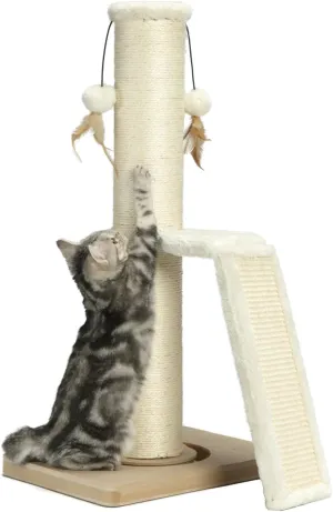 PEEKAB Cat Scratching Post,31" Tall Sisal Scratch Posts with Vertical Scratching Board for Cats and Kittens,with Track Ball and Hanging Feather Ball Toys,Beige