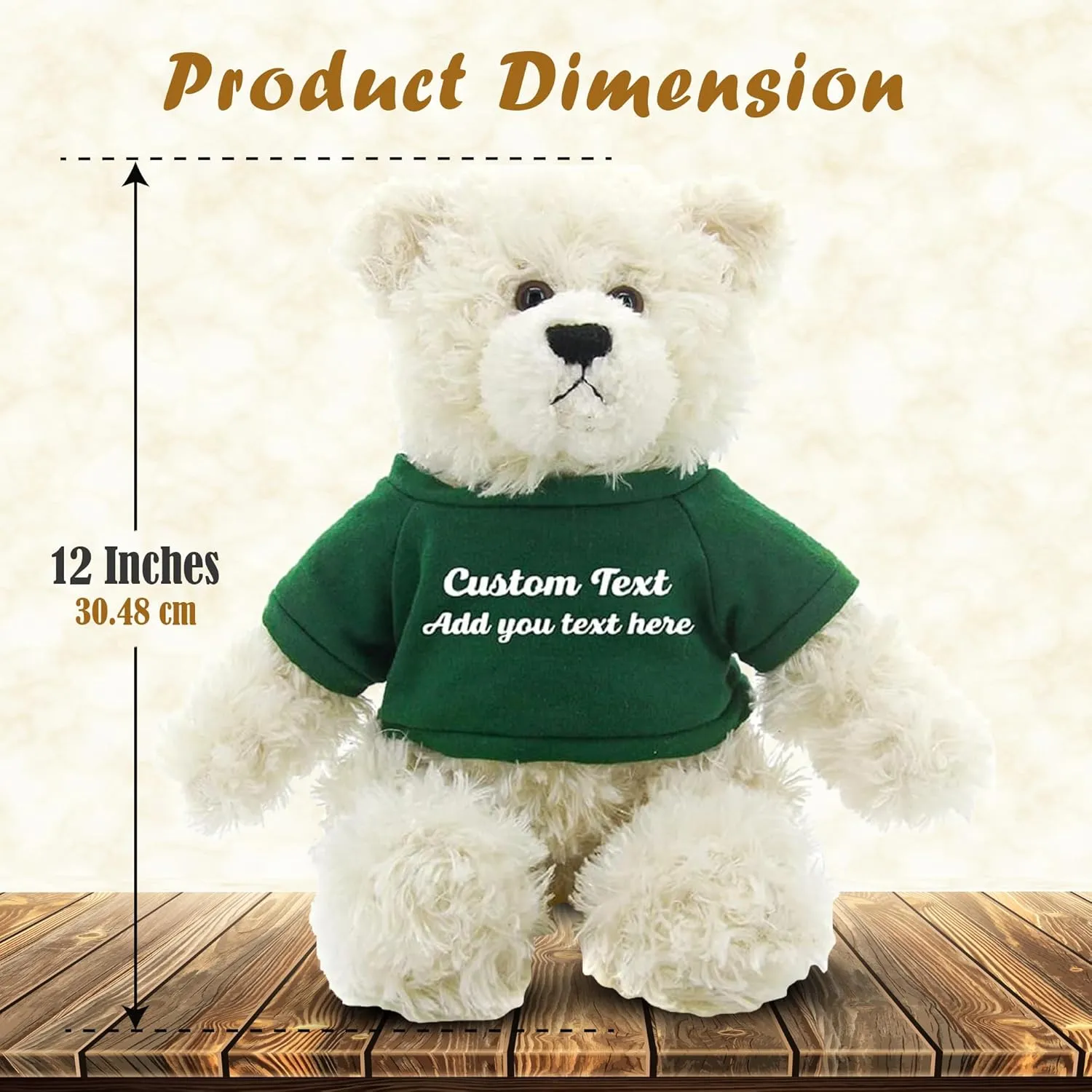 Personalized 12 Inch Cream Brandon Teddy Bear - Stuffed Animal Personalized Teddy Bears - Custom Teddy Bear Great Present for Valentine Graduation Day Birthday Mothers Day(Green Shirt)