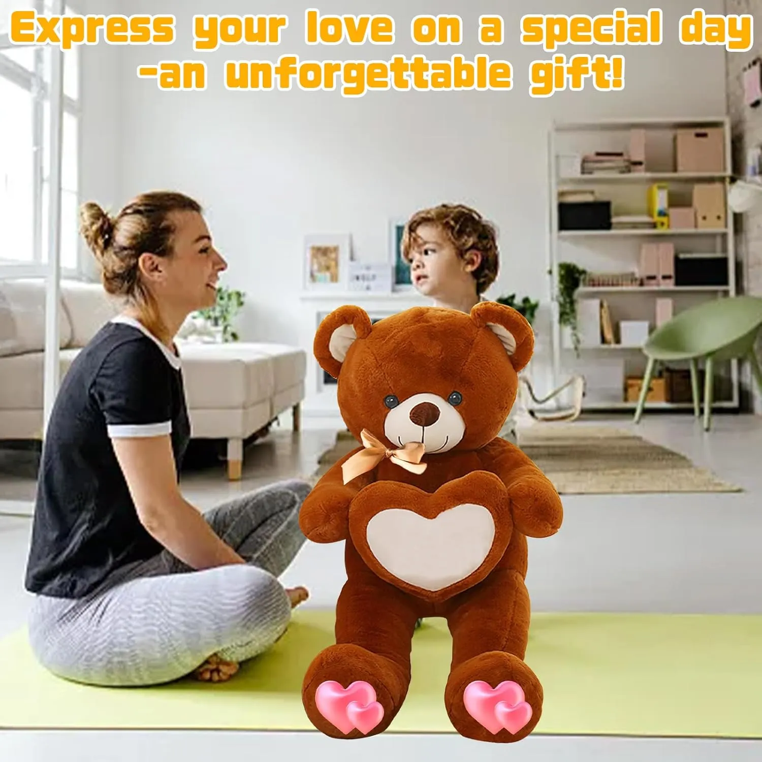 Personalized 3.3 ft Big Teddy Bear with Heart as Personalized Gifts, Personalized 40 inch Giant Teddy Bear with Text Photo as Birthday Gifts for Christmas Valentines (40 inch-Text Photo)