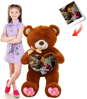 Personalized 3.3 ft Big Teddy Bear with Heart as Personalized Gifts, Personalized 40 inch Giant Teddy Bear with Text Photo as Birthday Gifts for Christmas Valentines (40 inch-Text Photo)