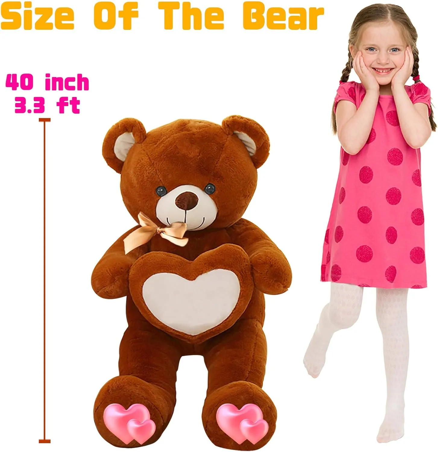 Personalized 3.3 ft Big Teddy Bear with Heart as Personalized Gifts, Personalized 40 inch Giant Teddy Bear with Text Photo as Birthday Gifts for Christmas Valentines (40 inch-Text Photo)