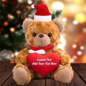 Personalized Christmas Bear with Heart for Text, Christmas Teddy Bear Stuffed Animal with Christmas Scarf & Hat as Personalized Gifts for Christams, Birthday, Anniversary(8in-Brown)