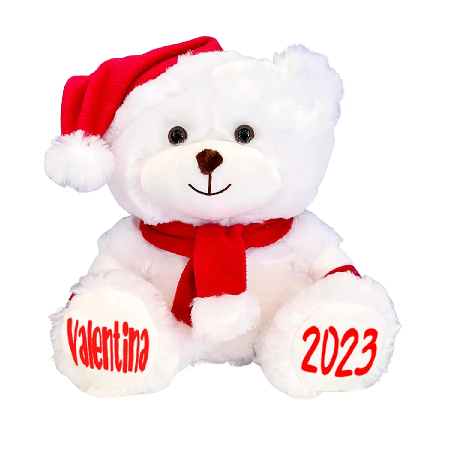 Personalized Christmas Stuffed Animal - Custom White Santa Teddy Bear Plush Toy, Customized X-Mas Holiday Animals Bears with Red Hat, Scarf & Gloves, Gift for Kids & Adults, Measures 11.81 Inches