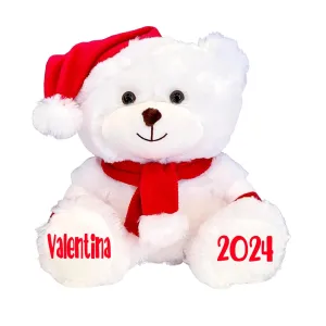 Personalized Christmas Stuffed Animal - Custom White Santa Teddy Bear Plush Toy, Customized X-Mas Holiday Animals Bears with Red Hat, Scarf & Gloves, Gift for Kids & Adults, Measures 11.81 Inches