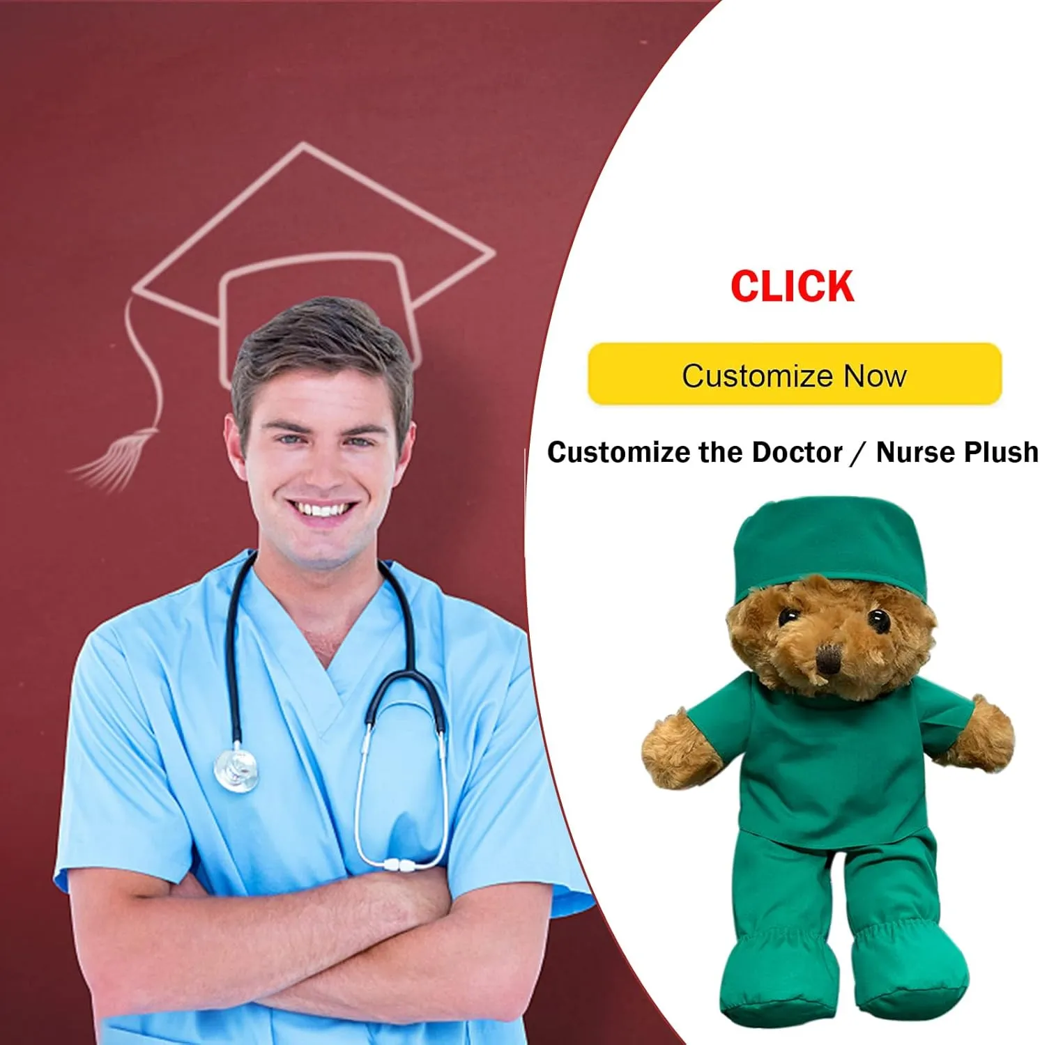 Personalized Doctor Nurse Teddy Bear Stuffed Animal Plush with Customized Text or Blessing, Personalized Gifts for Birthday or Graduation Gifts for College University Graduation (9 inch)