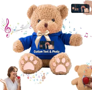 Personalized Gifts for Her Him Teddy Bear with Voice Recording, Personalized Bear with Bow for Kids Adults as Gifts for Christmas Valentines Day Birthday Gifts (16 inch-Text Photo)