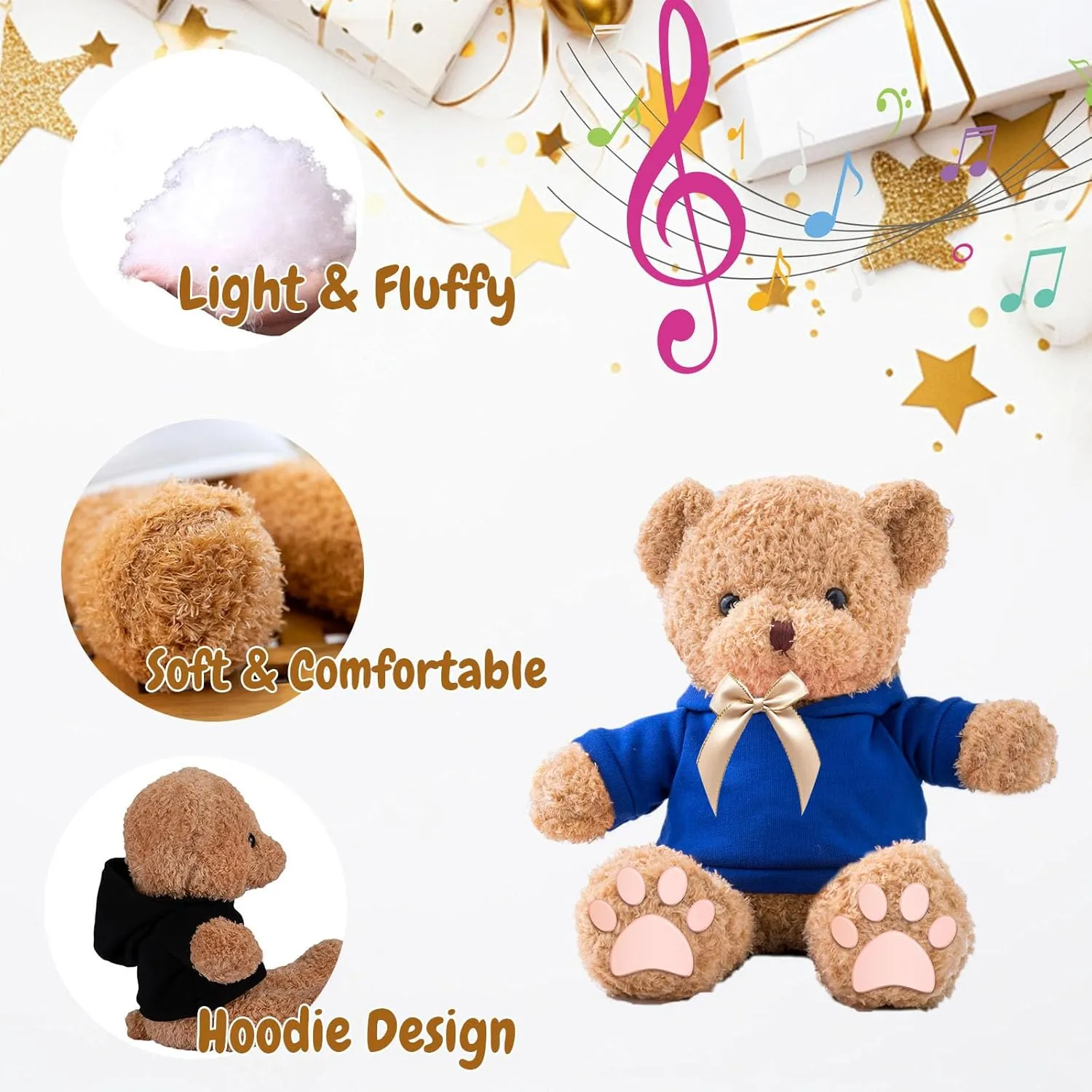 Personalized Gifts for Her Him Teddy Bear with Voice Recording, Personalized Bear with Bow for Kids Adults as Gifts for Christmas Valentines Day Birthday Gifts (16 inch-Text Photo)