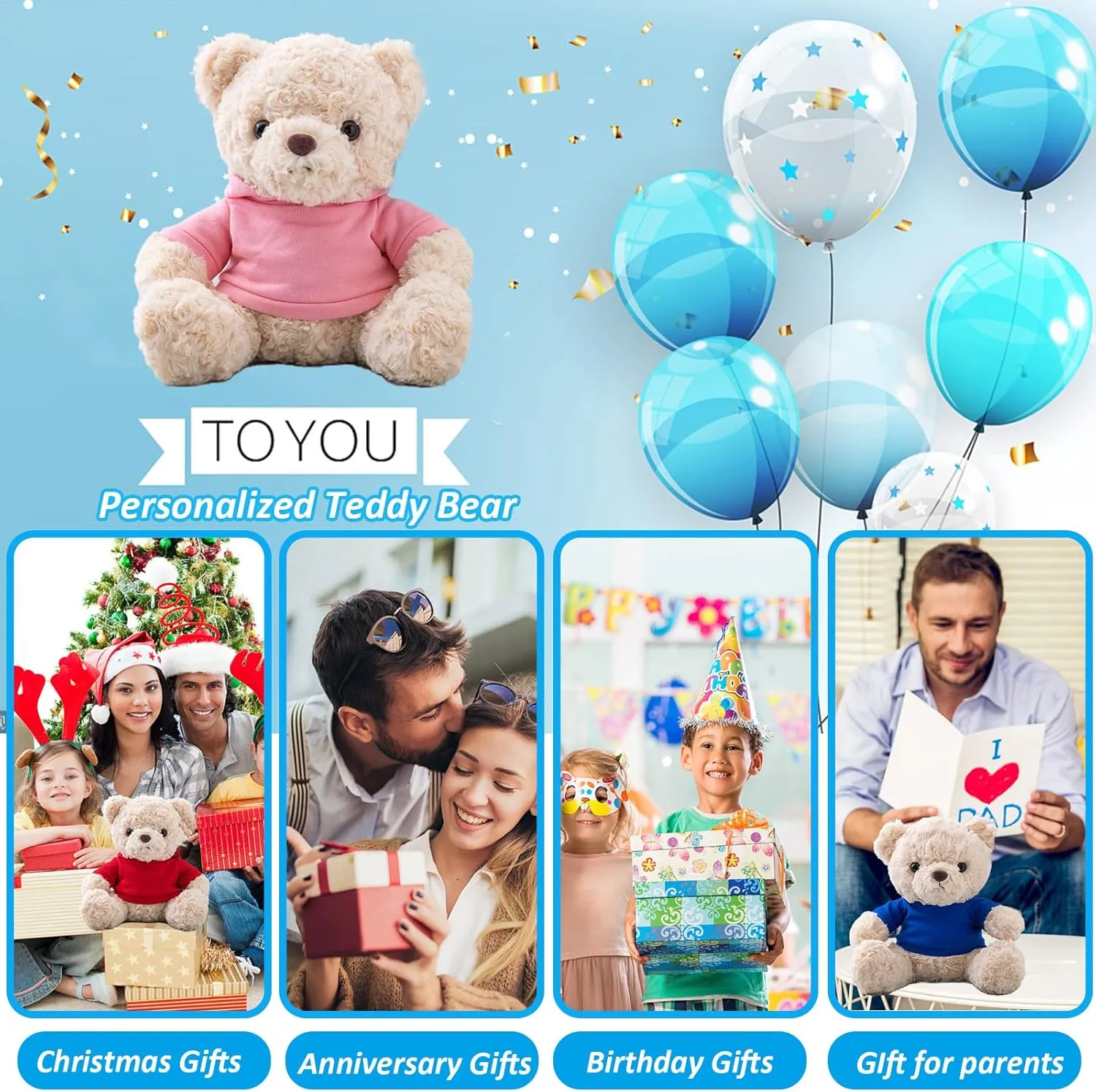 Personalized Gifts for Women/Men Teddy Bear with Custom Text, Personalized Teddy Bear with Hoodie for Family/Friends, Impressive Gifts for Christmas Valentines Day Birthday (8 inch-Text Photo)