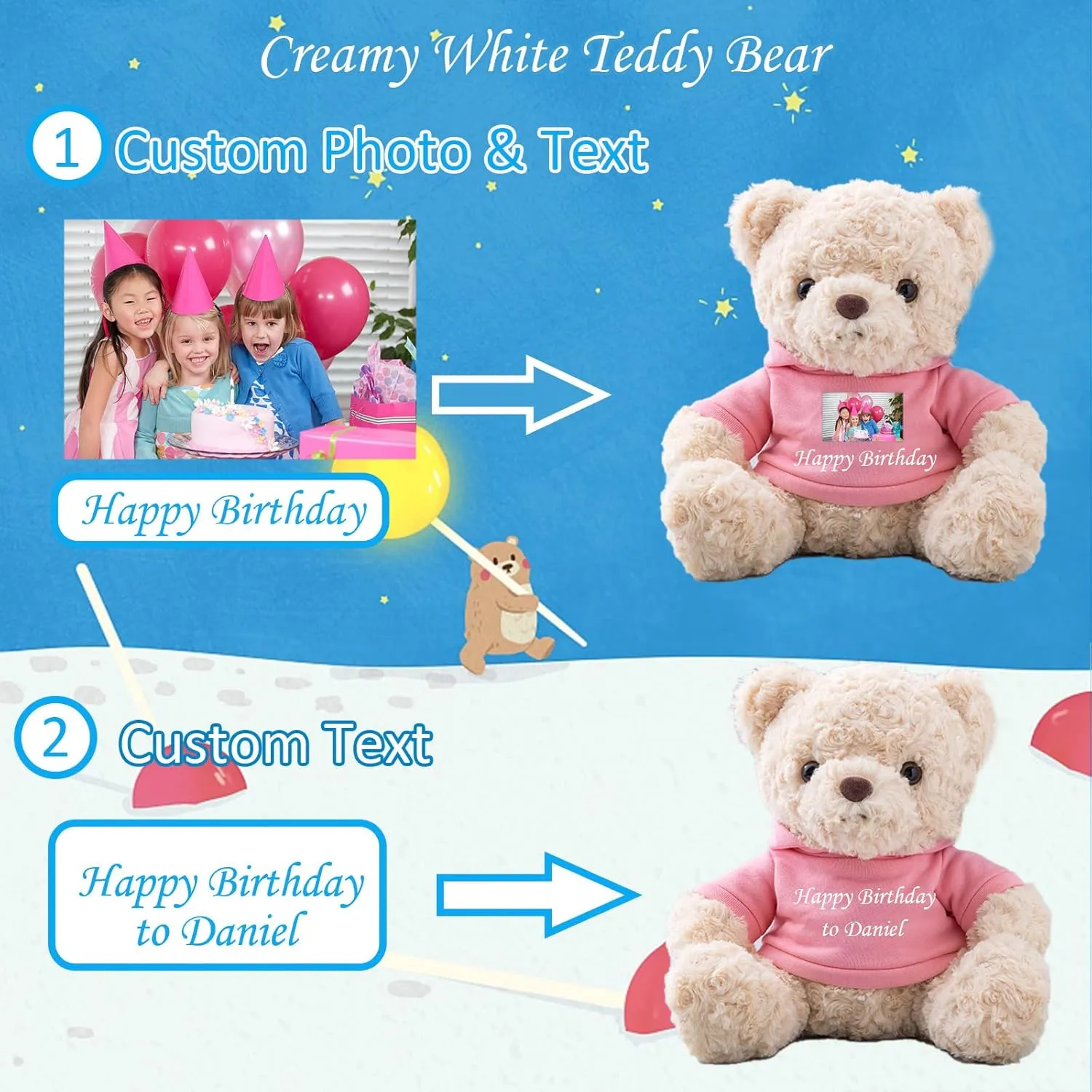 Personalized Gifts for Women/Men Teddy Bear with Custom Text, Personalized Teddy Bear with Hoodie for Family/Friends, Impressive Gifts for Christmas Valentines Day Birthday (8 inch-Text Photo)
