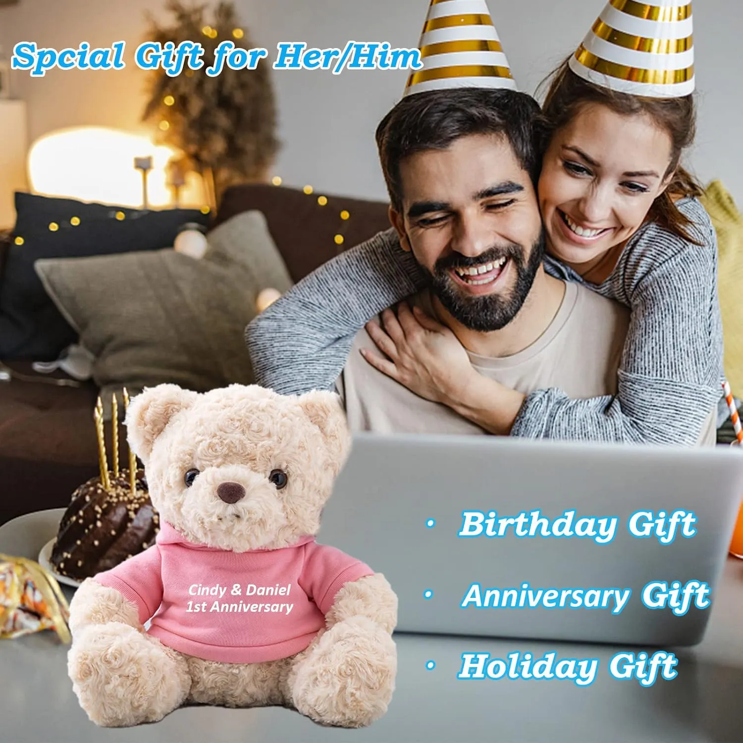 Personalized Gifts for Women/Men Teddy Bear with Custom Text, Personalized Teddy Bear with Hoodie for Family/Friends, Impressive Gifts for Christmas Valentines Day Birthday (8 inch-Text Photo)