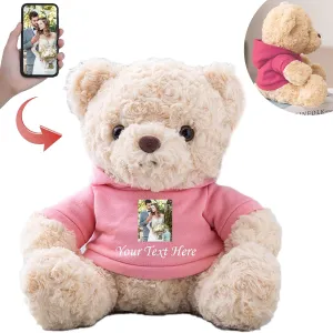Personalized Gifts for Women/Men Teddy Bear with Custom Text, Personalized Teddy Bear with Hoodie for Family/Friends, Impressive Gifts for Christmas Valentines Day Birthday (8 inch-Text Photo)