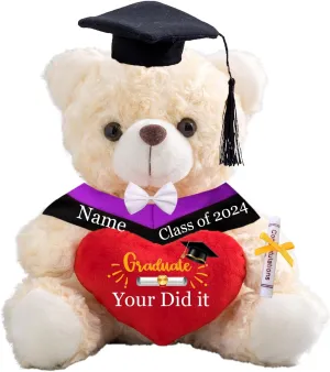 Personalized Gifts Graduation Teddy Bear with Custom Text, Personalized Graduation Bear with Heart and Bow for Graduation Day 2024 Graduation Gifts for Her/Him 2024 High School/College (8IN-Text)