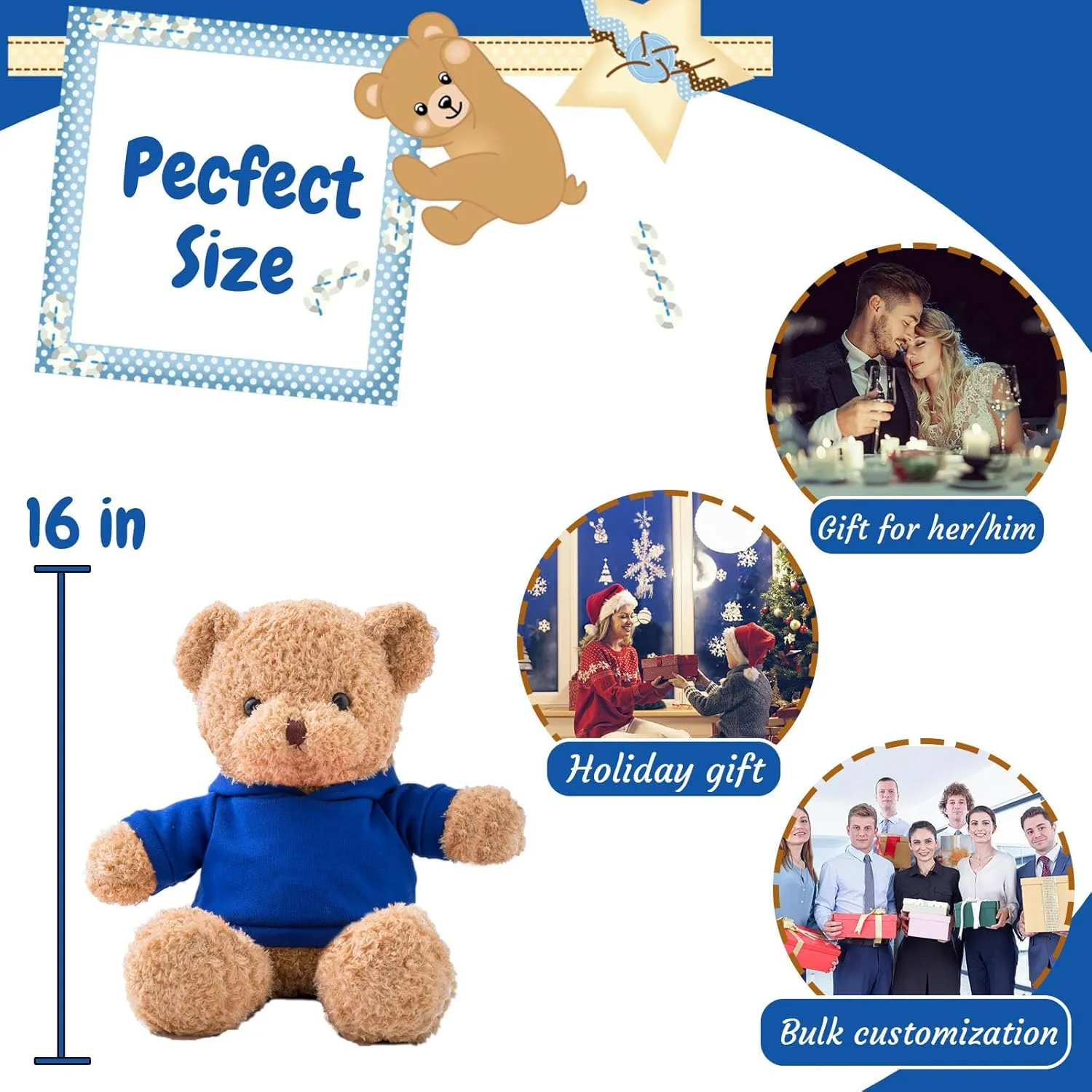 Personalized Gifts Teddy Bear for Kids/Adults Stuffed Bear Plush Toys with Text Photo, Personalized Teddy Bear with as Gifts for Christmas Valentines Day Birthday (16inch-Text Photo)