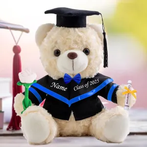 Personalized Gifts Teddy Bear Stuffed with Custom Text, White Graduation Bear Class of 2025 Personalized Teddy Bear with Rose & Bow for Graduation Day 2025 Graduation Gifts for Her/Him (10IN-Text)