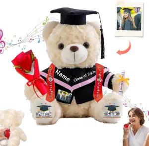 Personalized Graduation Bear Class of 2025 Teddy Bear with Text Photo, Personalized Teddy Bear as Graduation Gifts for Him Her 2025 High School College Graduation Gifts 2025 (8 inch)